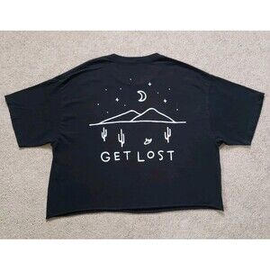 MNKR Get Lost Cropped Cotton Graphic T-shirt Black Size Large Streetwear
